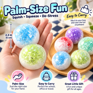 🧊🟣 Crushed Ice Handmade Squeeze Balls – 6cm Squishy Fidget Toy (Blue, Purple, Orange, Red & Green)