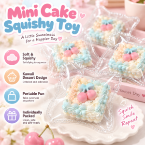 🍰🧁 Pastel Blue & Pink Mini Cake Squishy – Kawaii Dessert Fidget Toy