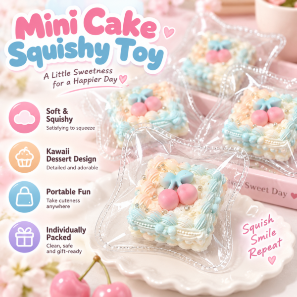 🍰🧁 Pastel Blue & Pink Mini Cake Squishy – Kawaii Dessert Fidget Toy