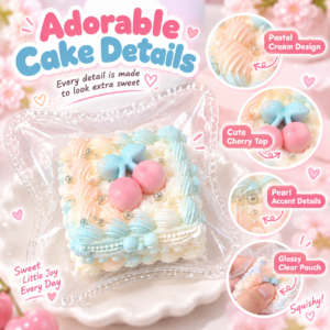 🍰🧁 Pastel Blue & Pink Mini Cake Squishy – Kawaii Dessert Fidget Toy