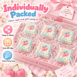 🍰🧁 Pastel Blue & Pink Mini Cake Squishy – Kawaii Dessert Fidget Toy