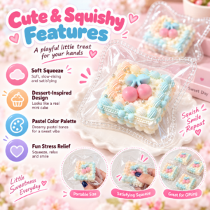 🍰🧁 Pastel Blue & Pink Mini Cake Squishy – Kawaii Dessert Fidget Toy