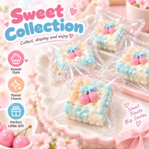 🍰🧁 Pastel Blue & Pink Mini Cake Squishy – Kawaii Dessert Fidget Toy