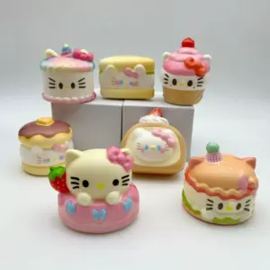 Pastel toy collection featuring cake slice, milk carton, and toast slice with colorful sprinkles
