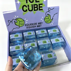 Multiple ice cube squishy toys arranged in compartment tray