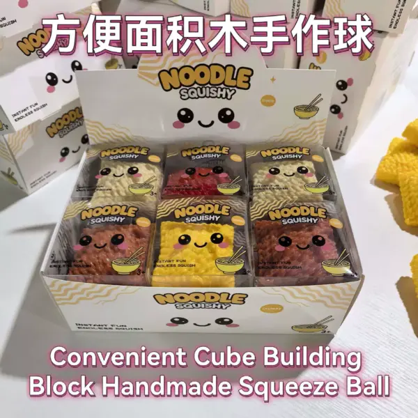 Kawaii ramen cube squishy with wavy noodle texture and smiley face