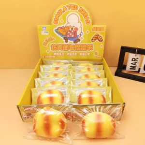 Header card with hang hole and small orange character illustration for toast bread squishy toy