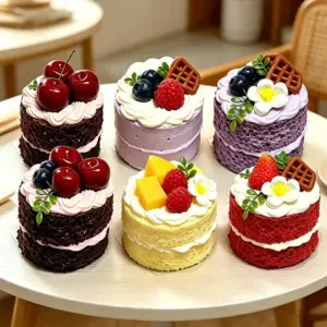 Miniature cake figurine with two stacked layers and cream filling between