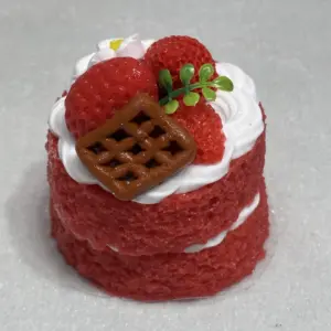 Porous textured cake surface on a miniature dessert toy