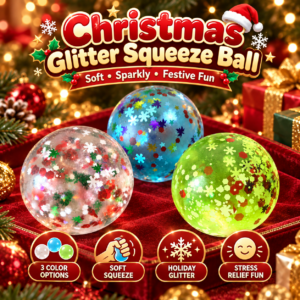 🎄❄️ Christmas Glitter Snowflake Squishy Ball Assortment – Transparent, Blue & Green Sphere Fidget Toys