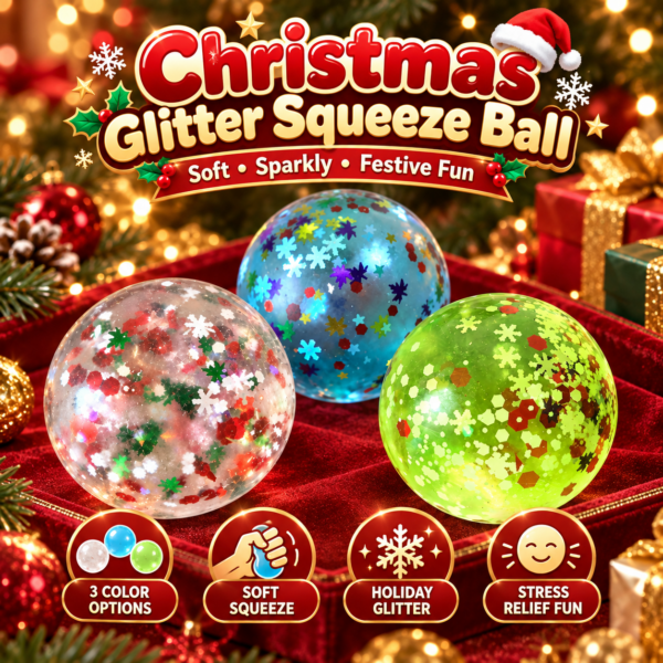 🎄❄️ Christmas Glitter Snowflake Squishy Ball Assortment – Transparent, Blue & Green Sphere Fidget Toys