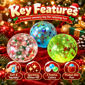 🎄❄️ Christmas Glitter Snowflake Squishy Ball Assortment – Transparent, Blue & Green Sphere Fidget Toys