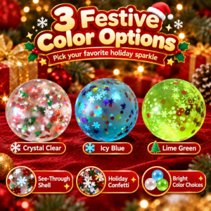 🎄❄️ Christmas Glitter Snowflake Squishy Ball Assortment – Transparent, Blue & Green Sphere Fidget Toys