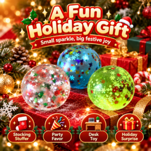 🎄❄️ Christmas Glitter Snowflake Squishy Ball Assortment – Transparent, Blue & Green Sphere Fidget Toys