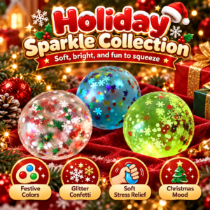 🎄❄️ Christmas Glitter Snowflake Squishy Ball Assortment – Transparent, Blue & Green Sphere Fidget Toys