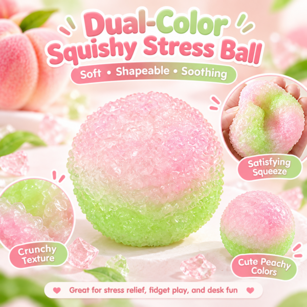 🍓🍏 Two-Color Fruit/Dessert Squishy Ball – Bead-Textured Pastel Squeeze Toy