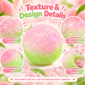 🍓🍏 Two-Color Fruit/Dessert Squishy Ball – Bead-Textured Pastel Squeeze Toy