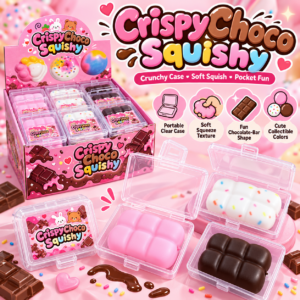 🍫🧩 Chocolate Bar Squishy Fidget Toy – Dark Brown Segmented Bar in Clear Clamshell