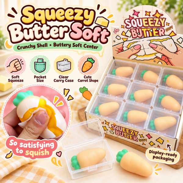 🧈 Squeezy Butter Food-Themed Squishy Toy – Cartoon Novelty Display 🛒