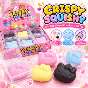 🐱🍡 KT Cat Head Crispy Squishy Toy – Yellow Blue Pink Tri-Color & Single Color Assortment