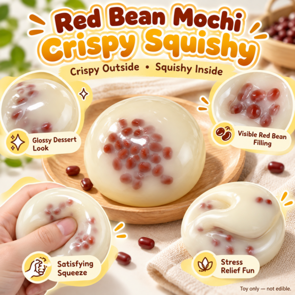 🍡 Red Bean Rice Cake Squishy Ball – Dessert-Themed Fidget Toy