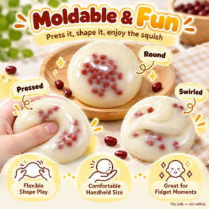 🍡 Red Bean Rice Cake Squishy Ball – Dessert-Themed Fidget Toy