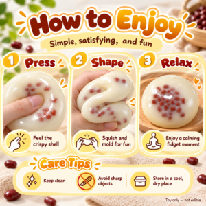 🍡 Red Bean Rice Cake Squishy Ball – Dessert-Themed Fidget Toy