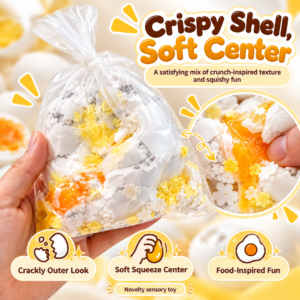 🥚✨ Round White Crinkle Bag Squishy Fidget Ball – Handheld Photo Prop & Collectible
