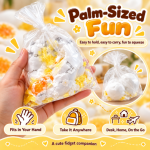 🥚✨ Round White Crinkle Bag Squishy Fidget Ball – Handheld Photo Prop & Collectible
