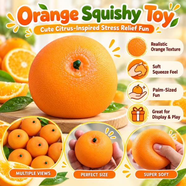 🍊 Squishy Orange Handmade Ball Fidget Toy — Citrus Squeeze Sensory Ball for Kids 🧡