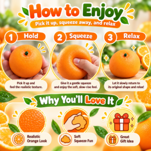 🍊 Squishy Orange Handmade Ball Fidget Toy — Citrus Squeeze Sensory Ball for Kids 🧡