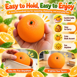 🍊 Squishy Orange Handmade Ball Fidget Toy — Citrus Squeeze Sensory Ball for Kids 🧡