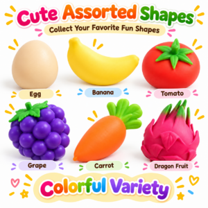 🍳🍌 Smooth & Glossy Food-Shaped Novelty Assortment – Imitation Egg, Banana & Tomato