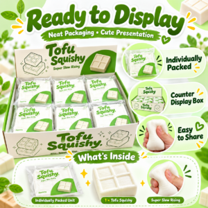 ✨ Tofu Squishy Toy – Super Slow Rising Soft Tofu Block Sensory Squeeze Toy, Cute Stress Relief Fidget Collectible