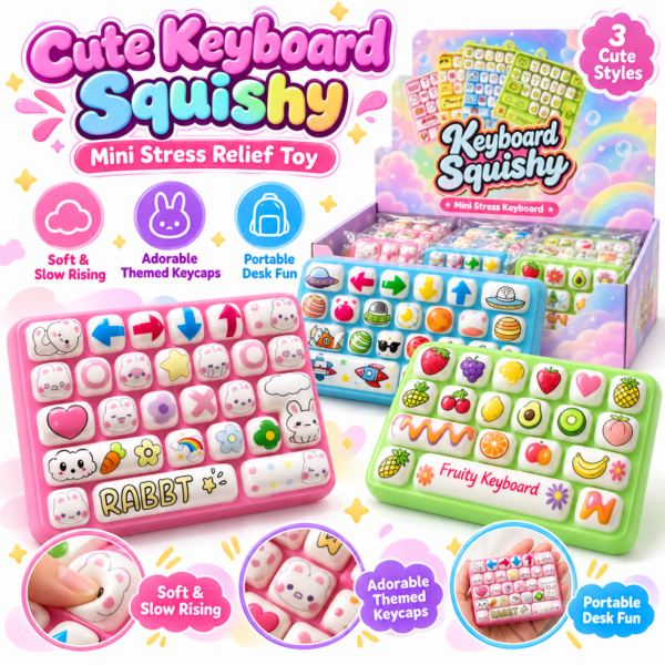 ⌨️🐰 Keyboard-Shaped Squishy Toy – Assorted Rabbit, Fruit & Space Themes