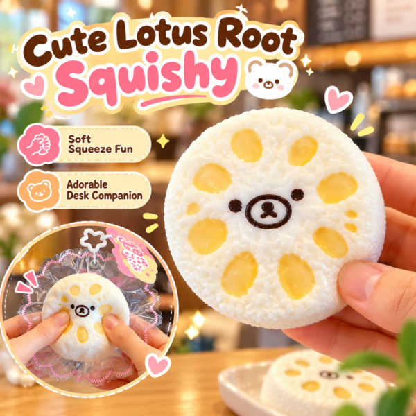 🐻 Squishy Bear Face Lotus Root Slice Keychain Toy 🍡