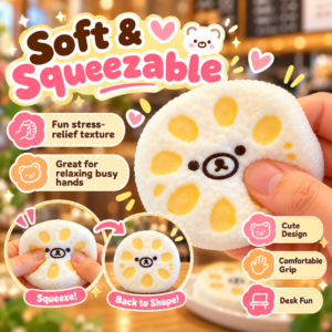 🐻 Squishy Bear Face Lotus Root Slice Keychain Toy 🍡