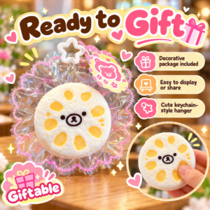 🐻 Squishy Bear Face Lotus Root Slice Keychain Toy 🍡