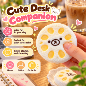 🐻 Squishy Bear Face Lotus Root Slice Keychain Toy 🍡