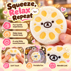 🐻 Squishy Bear Face Lotus Root Slice Keychain Toy 🍡