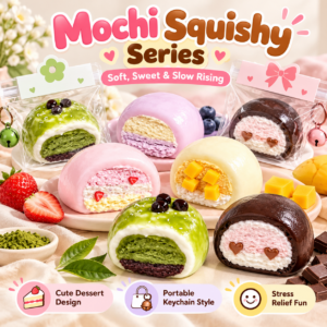🍡✨ Cut-Away Pastel Mochi Squishy Collection – Kawaii Fidget Toy & Gift Pouch