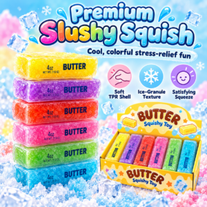 🧈 Squishy Butter & Slushy Ice Block Toy Set – 6-Pack Display Box