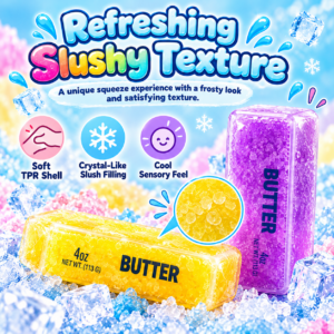 🧈 Squishy Butter & Slushy Ice Block Toy Set – 6-Pack Display Box