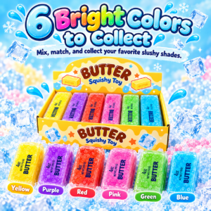 🧈 Squishy Butter & Slushy Ice Block Toy Set – 6-Pack Display Box