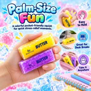 🧈 Squishy Butter & Slushy Ice Block Toy Set – 6-Pack Display Box