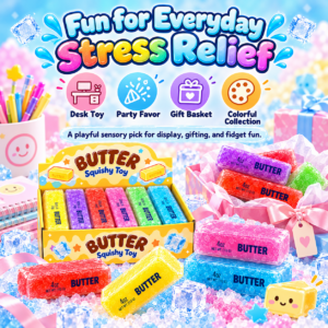 🧈 Squishy Butter & Slushy Ice Block Toy Set – 6-Pack Display Box