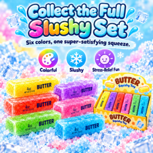 🧈 Squishy Butter & Slushy Ice Block Toy Set – 6-Pack Display Box