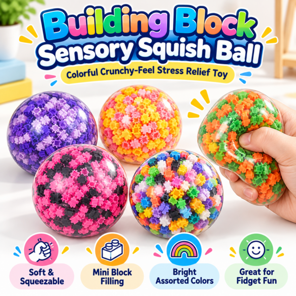 🌈 Cube-Filled Squishy Ball – Colorful Clear Sensory Fidget Toy