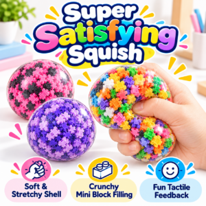 🌈 Cube-Filled Squishy Ball – Colorful Clear Sensory Fidget Toy