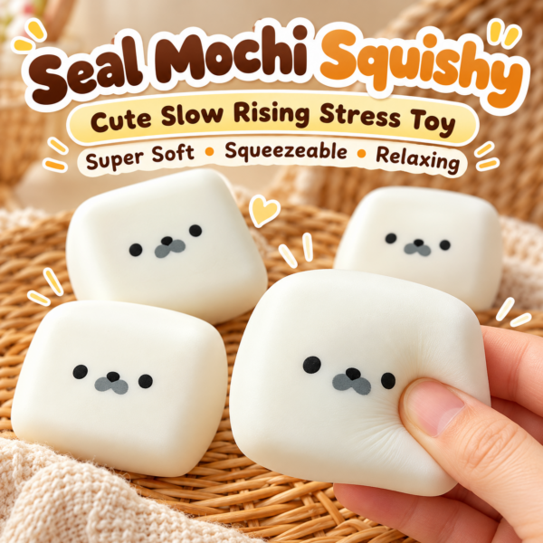 🐾 Milk Brick Seal/Bear Face Squishy Toy – Cube-Shaped Stress Relief Squeeze Toy
